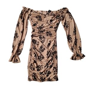 Windsor Floral Print Mesh Ruched Bodycon Ruffle Dress Size Small